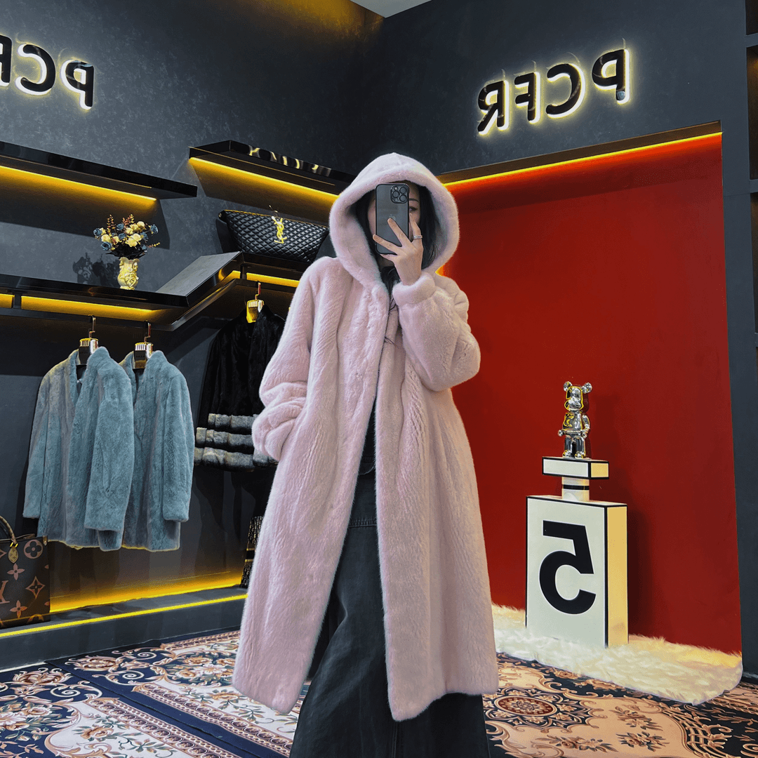 【萱萱皮草】2145进口紫金短二进口水貂大板型长款带帽款