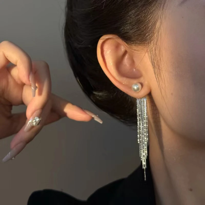 铜合金仿珍珠耳饰 24爆款气质流苏简约轻奢时尚百搭长款精致两戴