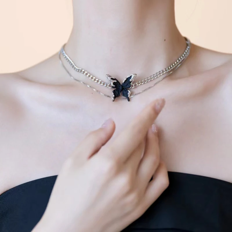 钛钢项链 2024火爆款 气质轻奢时尚个性高级感小众钛钢蝶舞锁骨链