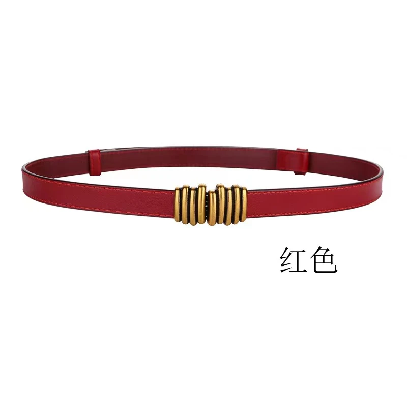 可调节牛皮腰带时尚百搭配西装连衣裙腰带收腰对扣小皮带复古
