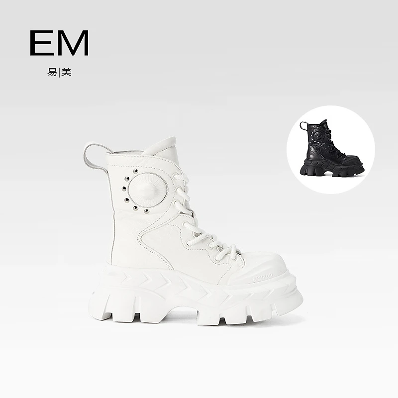 【宠粉季】EM新秋冬皮鞋英伦风厚底贝壳头机车短靴M6117