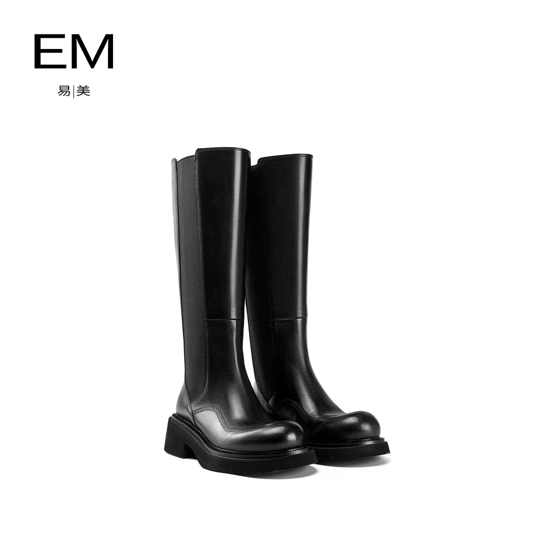 2024秋冬新款圆头粗跟切尔西女士长筒靴E24AI458