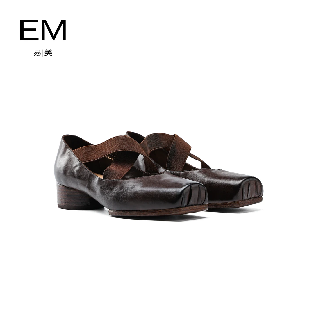 【老罗专属】EM2025春夏季新款编织皮鞋交叉带芭蕾女单鞋E24AB315