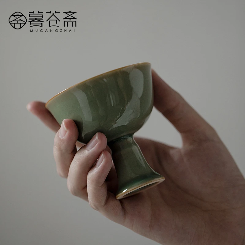 暮苍斋越窑秘色釉手工品茗杯龙泉青瓷主人杯