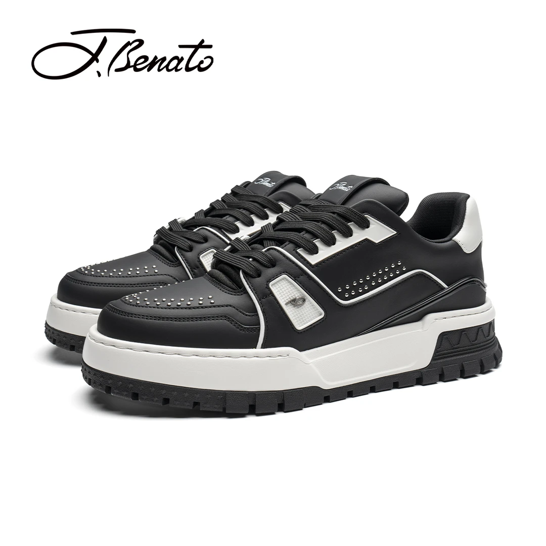 J.benato/宾度2024年新款潮流时尚四季男鞋舒适轻便牛皮休闲板鞋