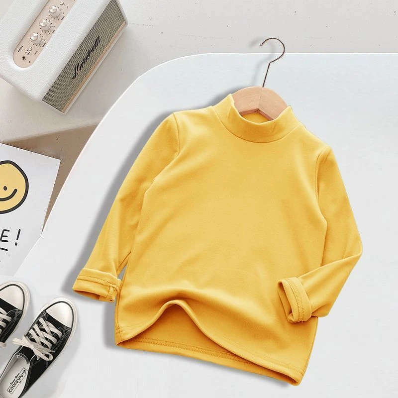 2023秋冬新款长袖儿童双面磨毛德绒半高领打底中小男女童内搭衫