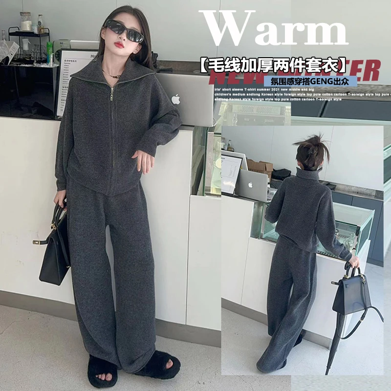 女童春夏款毛衣套装时尚新款韩版针织衫外套休闲裤百搭两