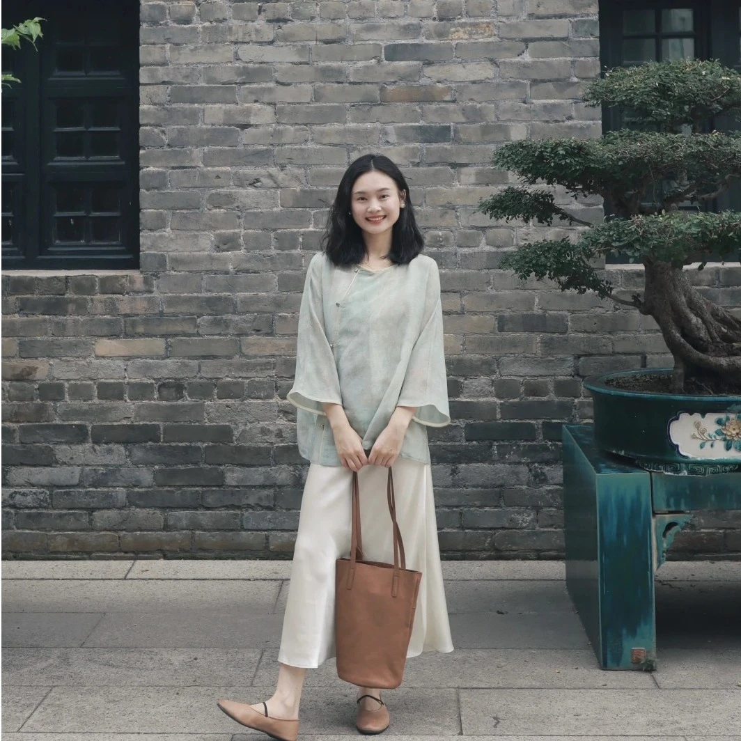 新中式女装国风禅意茶服蓝色衬衫2025夏季新款时尚气质百搭小衫