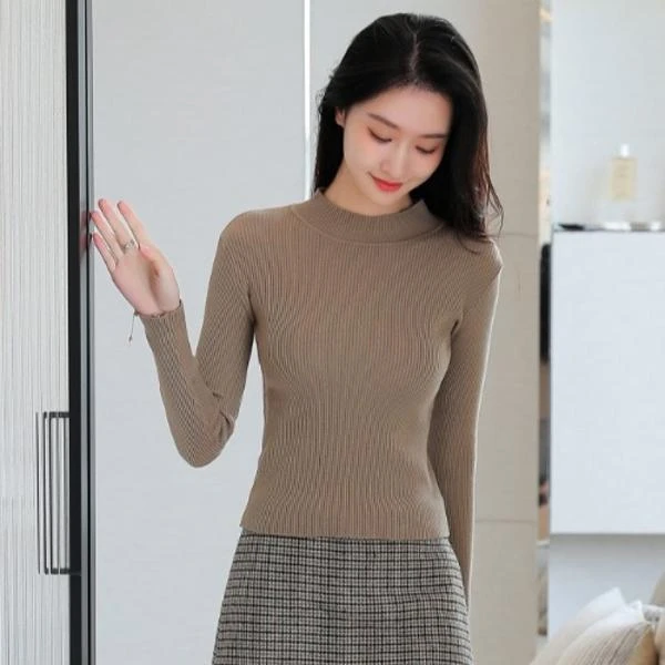 2023秋冬新款半高领打底衫女毛衣修身套头紧身内搭长袖针织上衣