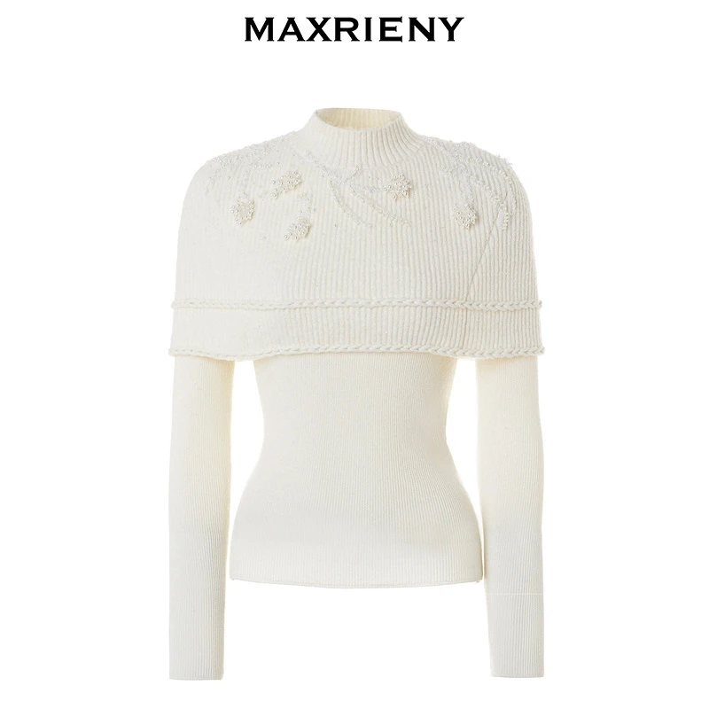 MAXRIENY复古优雅钉珠两件式毛衫长袖小香风白色短款MC88SW775A20