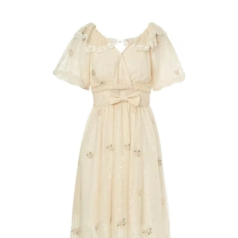 MAXRIENY法式田园风茶歇裙网纱法式复古优雅连衣裙短MS85DR054Y10