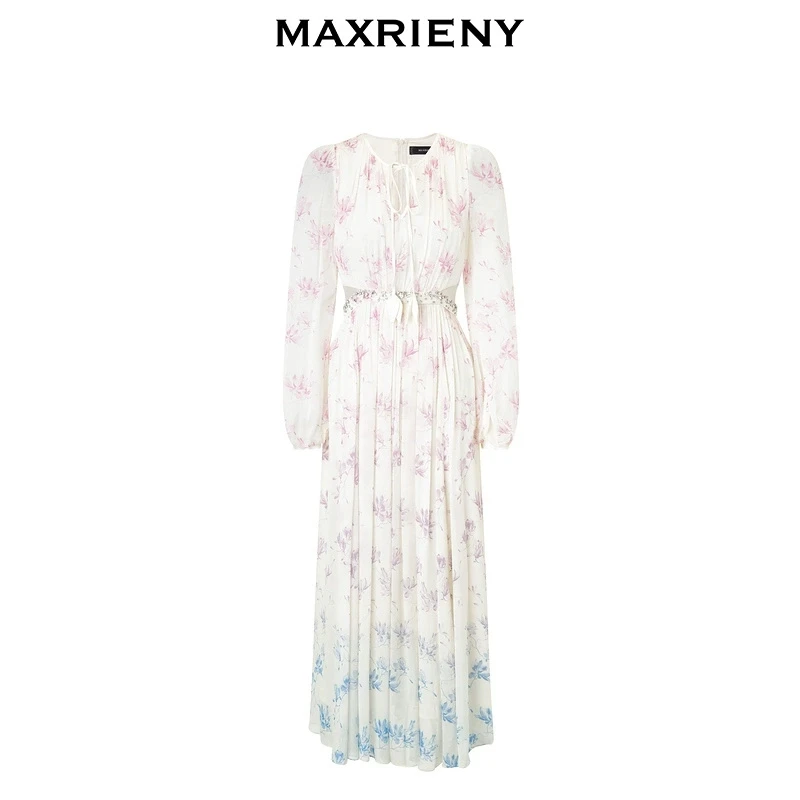MAXRIENY【东方玉兰】2024古优雅兰花渐变印花连衣裙MC85DR059F90