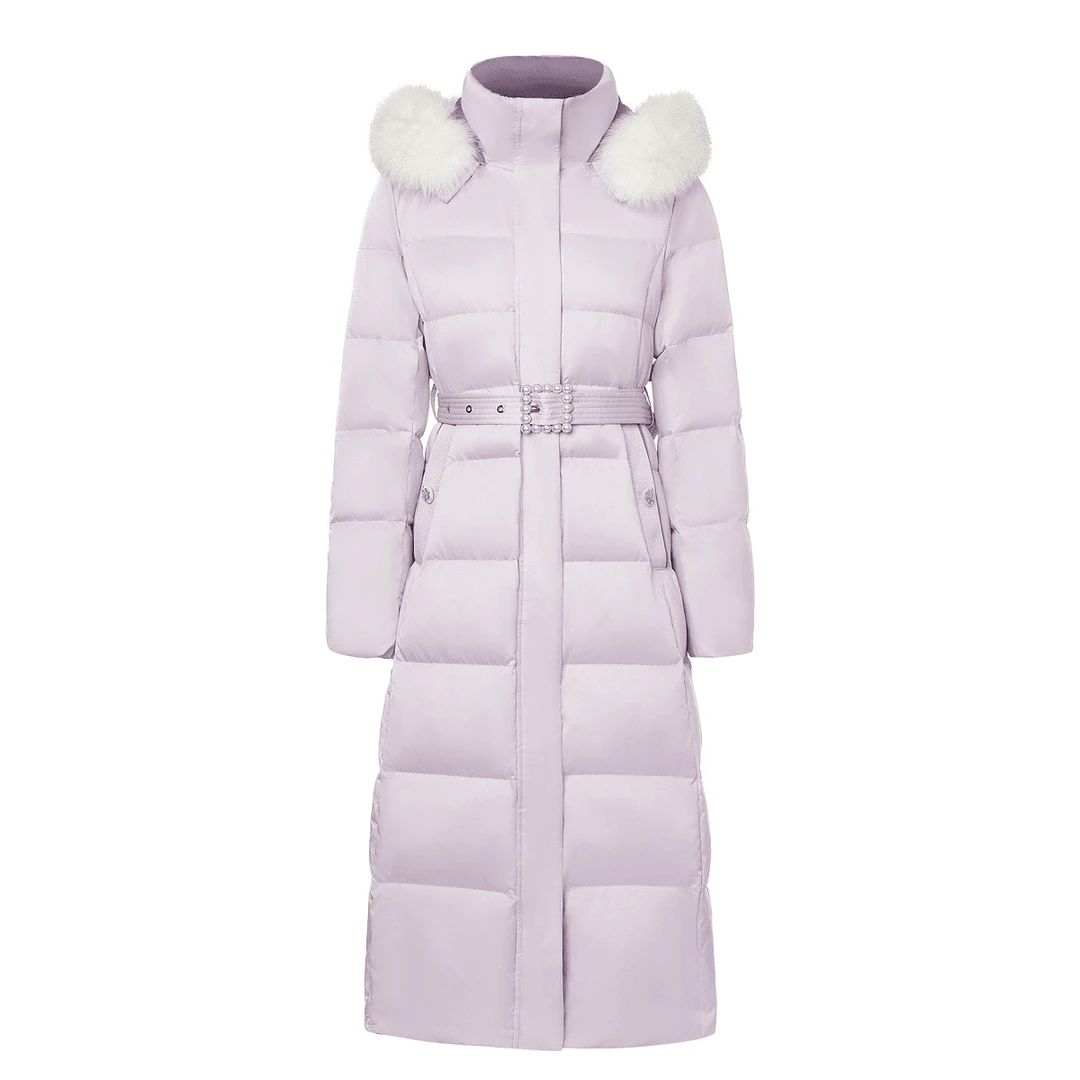 MAXRIENY羽绒服狐狸毛领长款修身收腰加厚外套新款MC88DC506P00