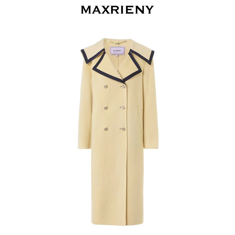 MAXRIENY复古通勤大衣长款女秋冬双面呢羊毛外套澳毛MS88CT510Y20