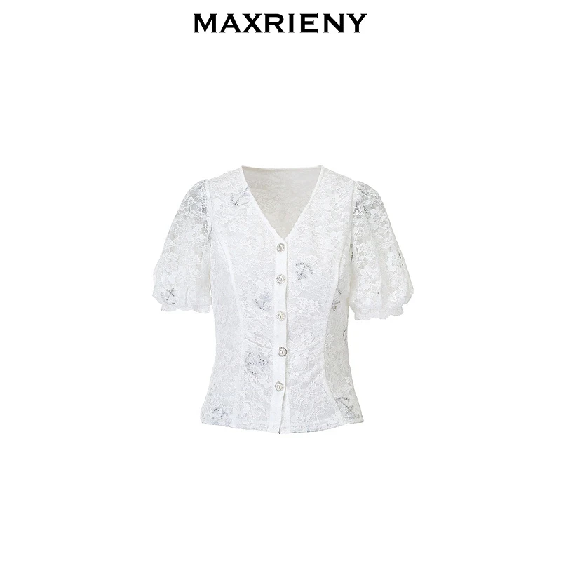 MAXRIENY上衣显瘦气质高腰夏季复古法式提花蕾丝时尚MS85TP055A10