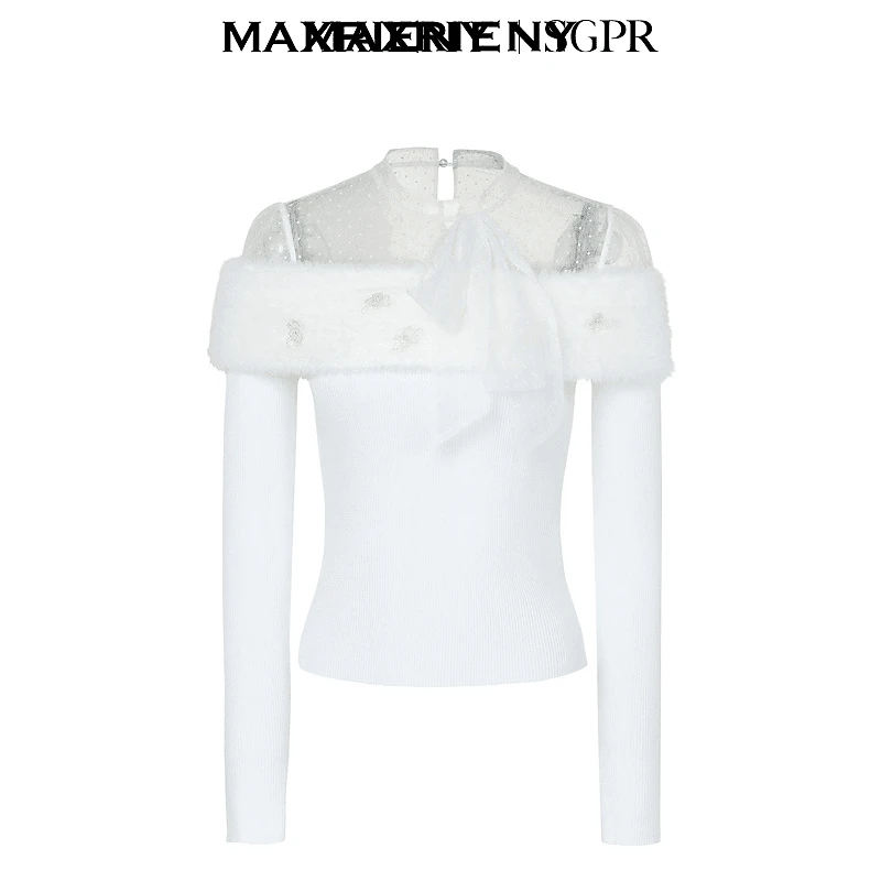 MAXRIENYMAXRIENY秋针织衫碎花气质长袖显瘦透视MC88SW527A10