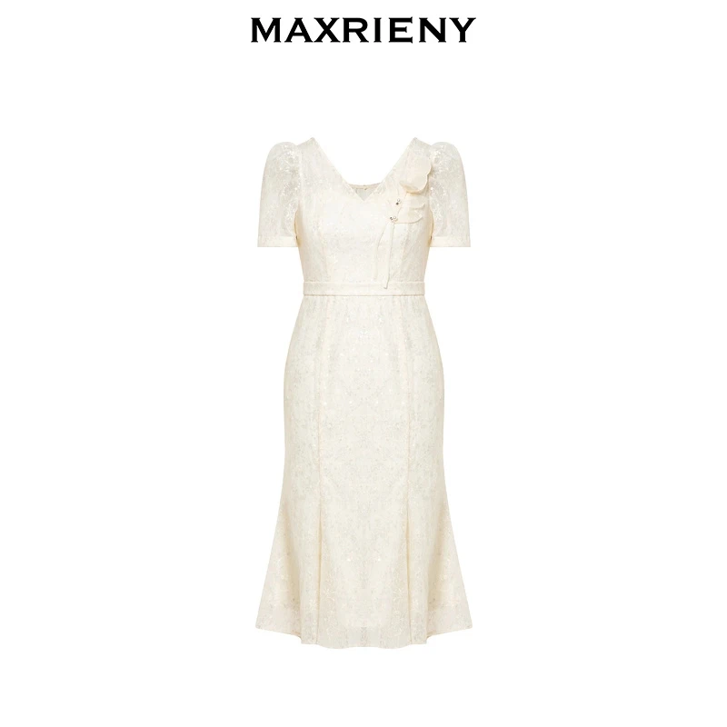 MAXRIENY新款气质高腰显瘦连衣裙蕾丝白色轻奢夏季MS88DR547A20
