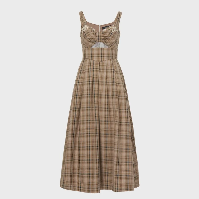 MAXRIENY复古浪漫格纹吊带背心连衣裙秋季吊带裙MC88DR520Z80