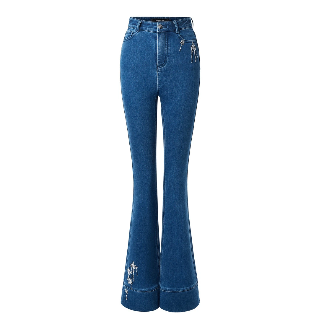 MAXRIENY流星钉钻牛仔长裤高腰修身微喇休闲秋季新款MC88PA522B70