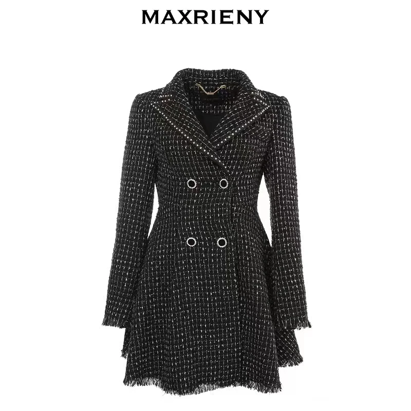 MAXRIENY格子西装裙女冬季小香风连衣裙外套