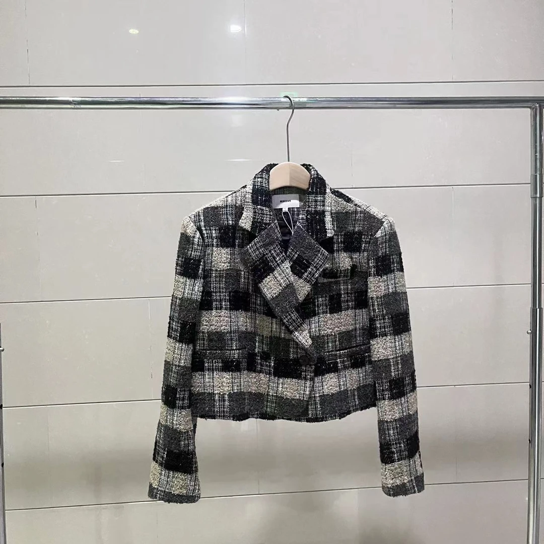 231076格子翻领外套