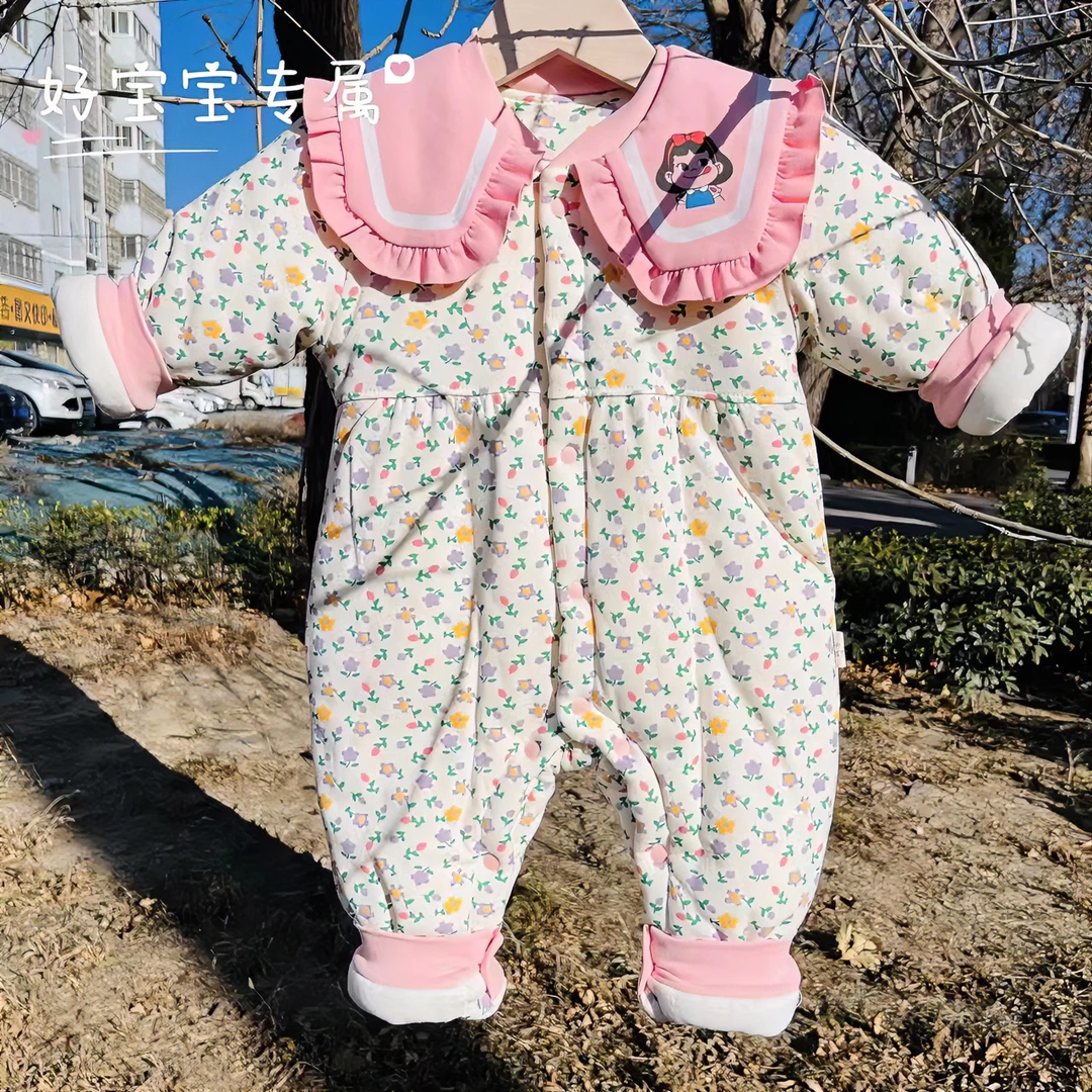 幼儿不二女孩婴儿碎花棉服120克闭裆连体哈衣外出新生儿翻领儿童