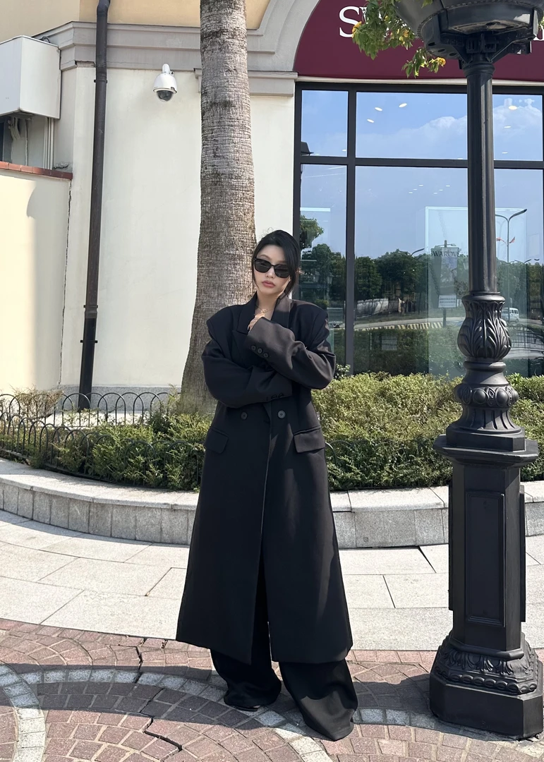 猜猜定制 韩素希高级有范长款冷酷大外套风衣#2409