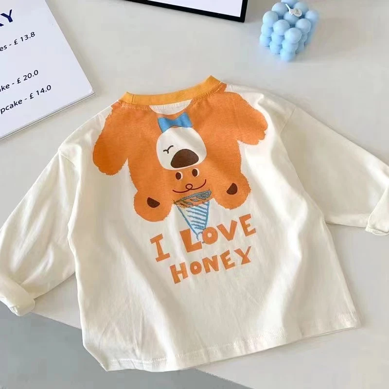 DEYAO/得遥春秋季新款童装男女童休闲卡通小熊长袖T恤内搭宝宝潮