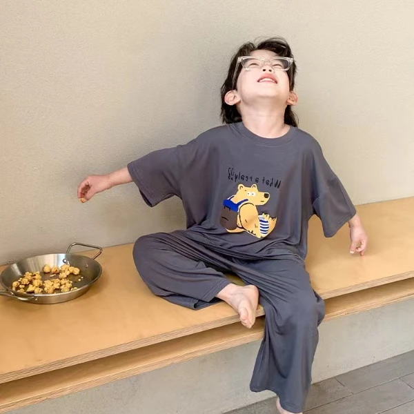 儿童家居服夏季短袖男童睡衣宝宝套装夏装小男孩新款2025童装韩版