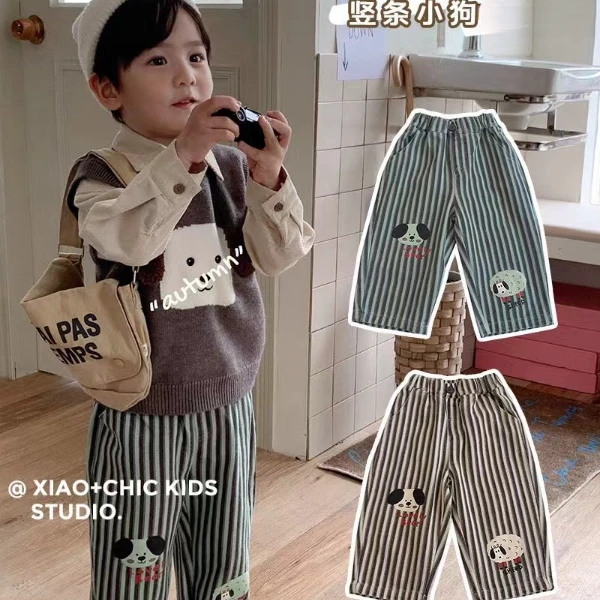 DEYAO/得遥新款男宝宝春秋款裤子百搭时尚复古男孩小狗休闲裤潮款