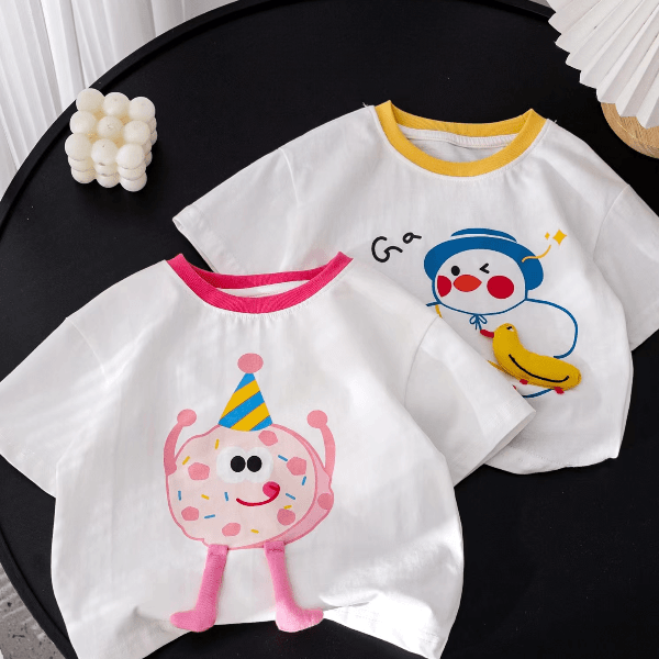 deyao/得遥 2024短袖女童T恤夏季新款立体印花玩偶装饰半袖上衣夏装卡通百搭