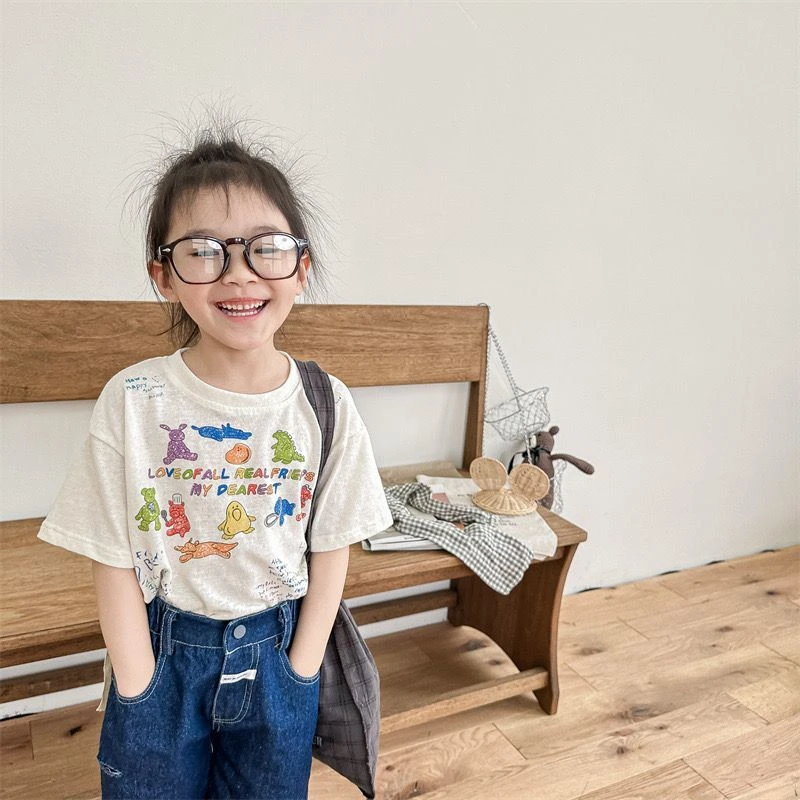 男女宝宝夏季ins印花儿童潮流百搭短袖纯棉圆领T恤宽松休闲半袖