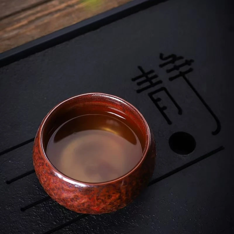 窑变红小杯子75毫升红色茶杯小钵杯