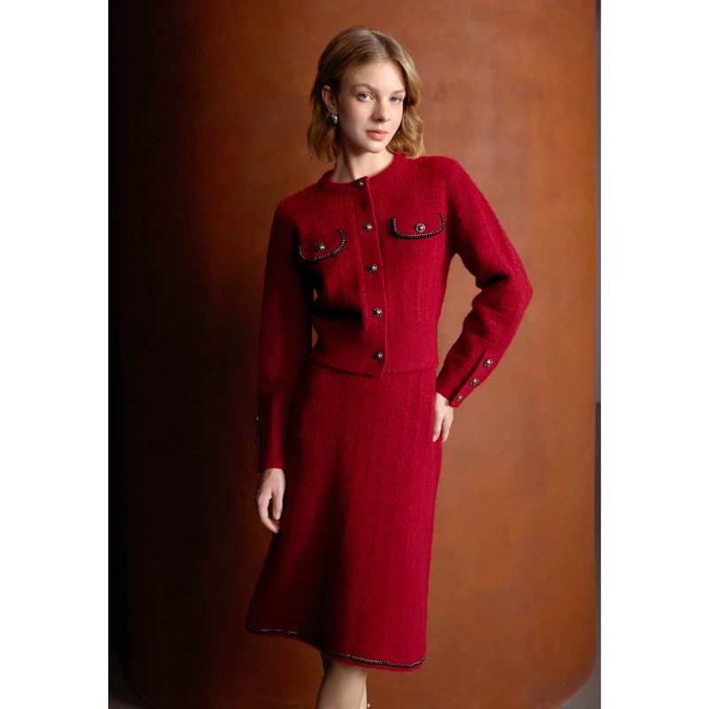 【简衣专属】恩曼琳早春新款气质轻熟小香风针织A字半身裙EANEAI12