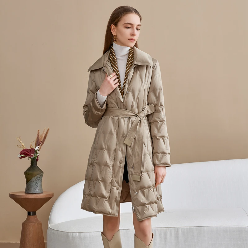 【陈嘉尔专属】恩曼琳秋冬新款简约薄款衬衫式女士中长款羽绒服EAND