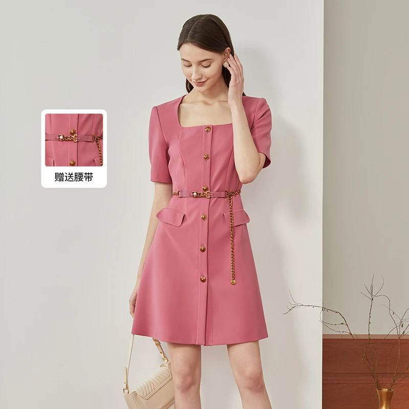 ANMANI恩曼琳新款法式优雅复古方领收腰西装连衣裙EANDBH63