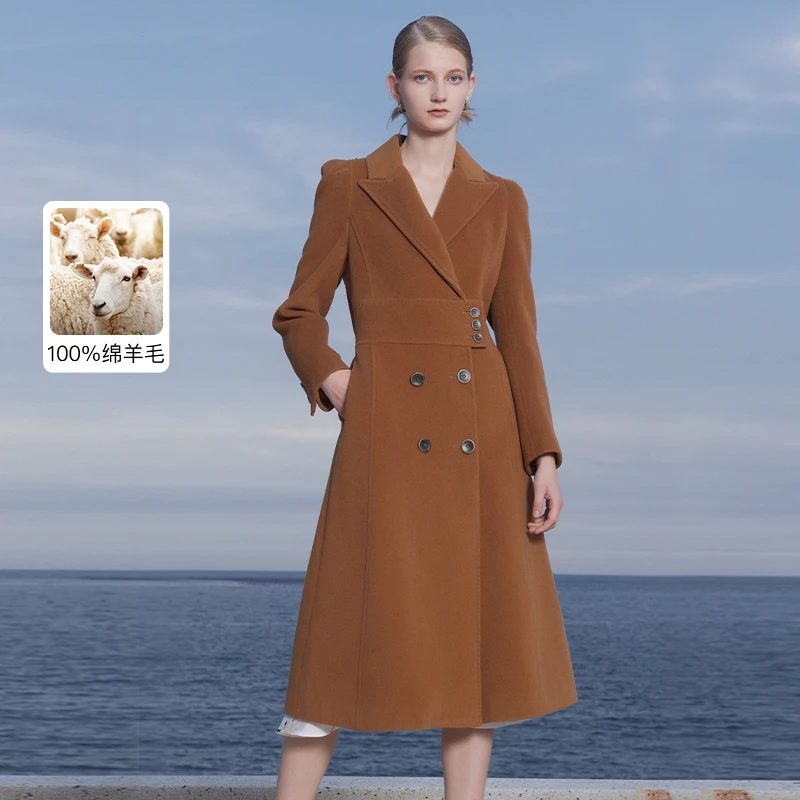 【陈嘉尔专属】恩曼琳秋冬新款气质收腰A字100%羊毛大衣外套EANDCA8