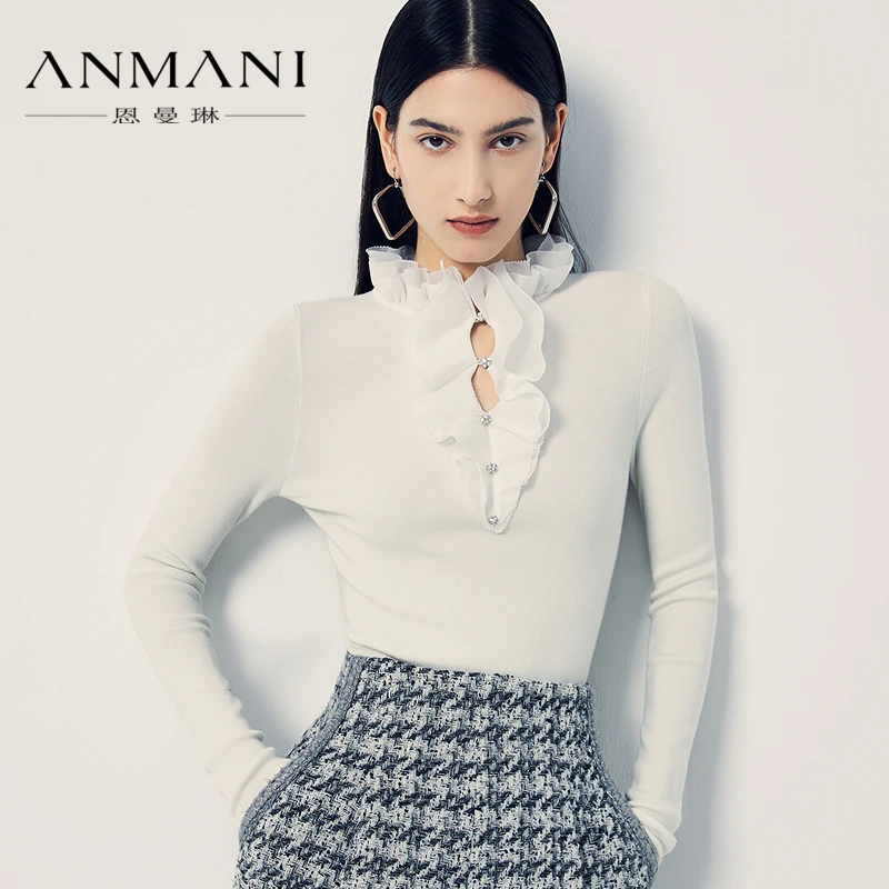 【诗语专属】恩曼琳春季小香风长袖黑色设计感毛针织衫EANECA06