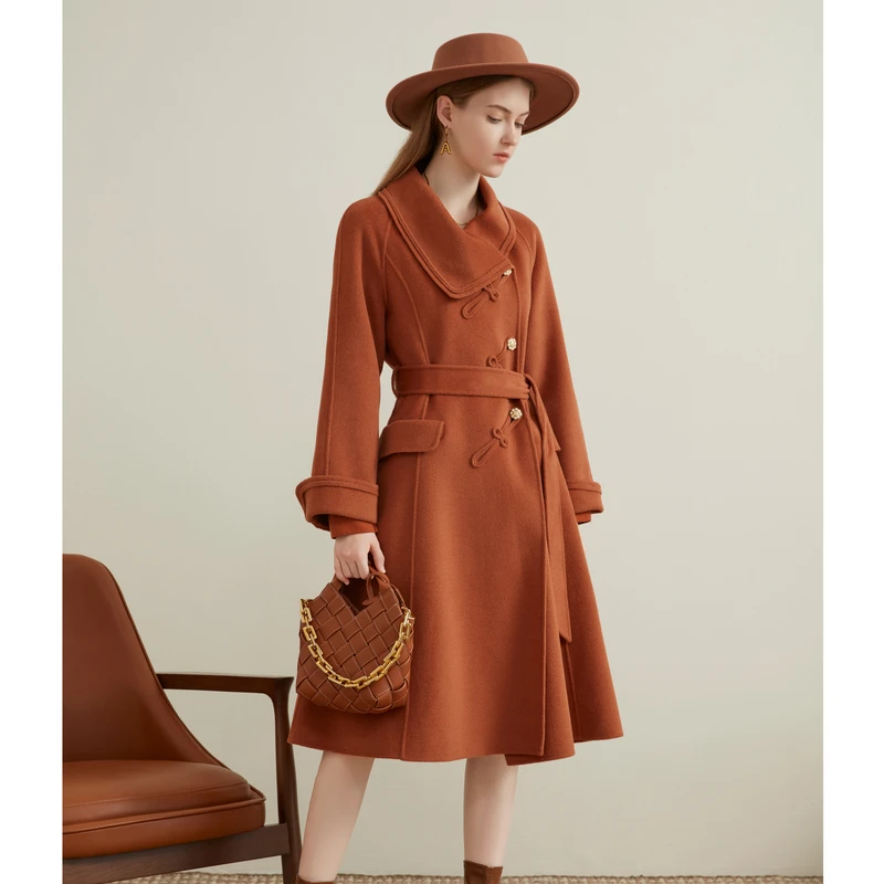 【若谷粉丝专属】恩曼琳秋冬新款国风盘扣羊毛羊绒双面呢大衣外套EA