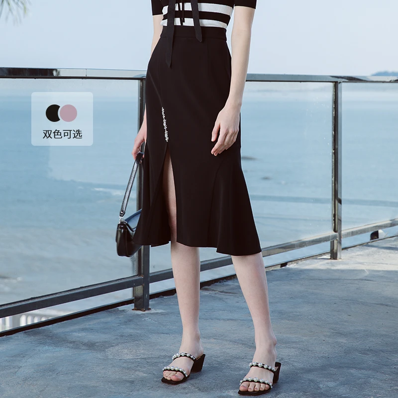 【粉丝专享】恩曼琳夏季法式优雅钻饰开衩包臀鱼尾半身裙EANDBH21