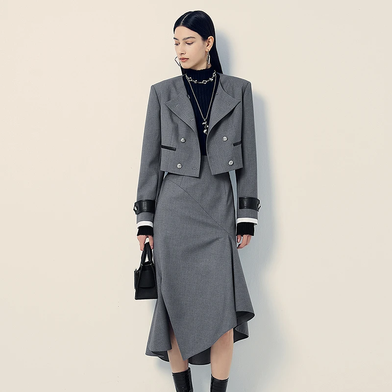 【达人专属】恩曼琳秋季新品职业长袖显瘦时尚灰色上下装EANECA31