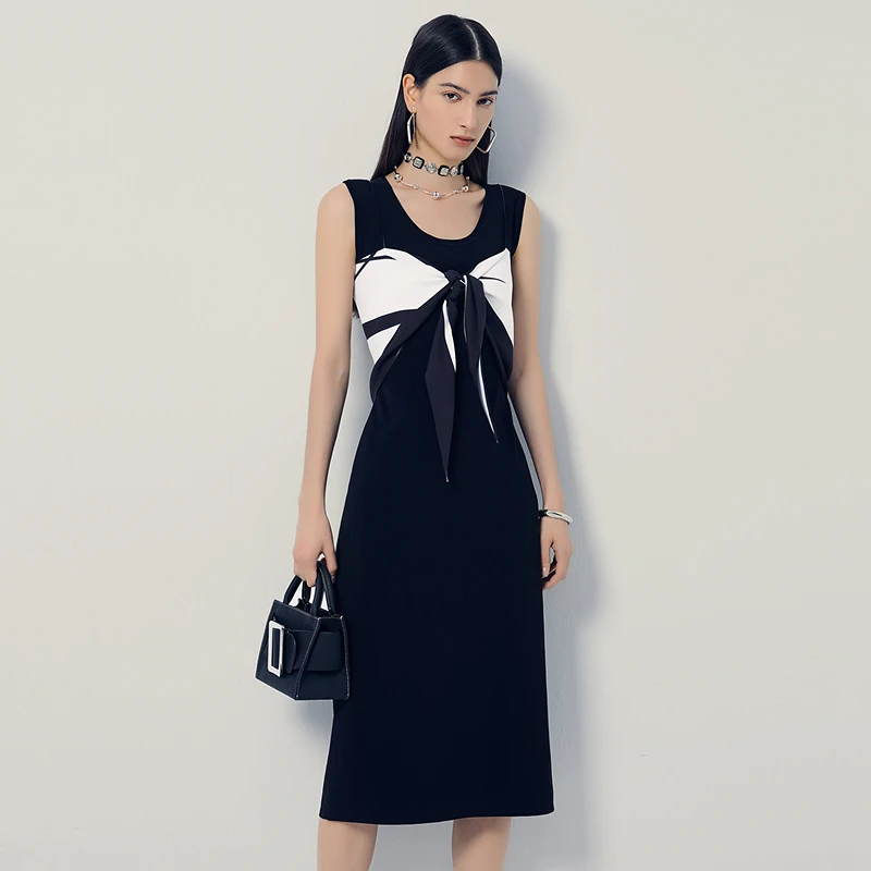 ANMANI恩曼琳24早秋新款都市优雅针织无袖连衣裙附赠吊带EANECA11