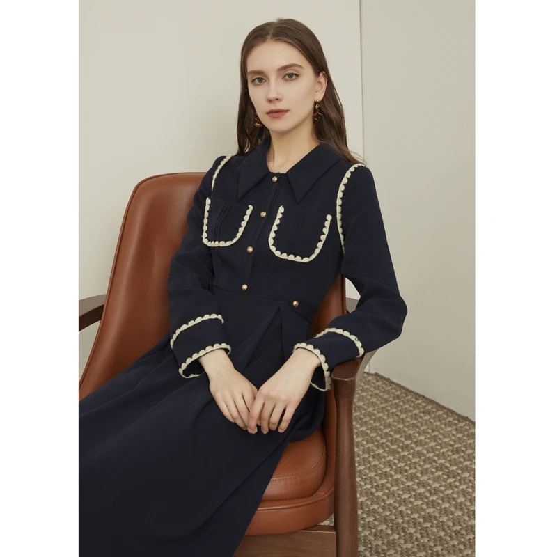 【诗语专属】恩曼琳早秋新款法式复古赫本风收腰A字连衣裙EANDCH66