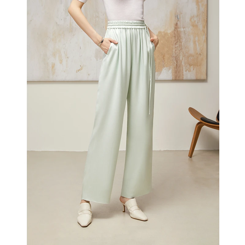 【粉丝专享】恩曼琳春通勤松紧高腰直筒醋酸裤EANEAH11