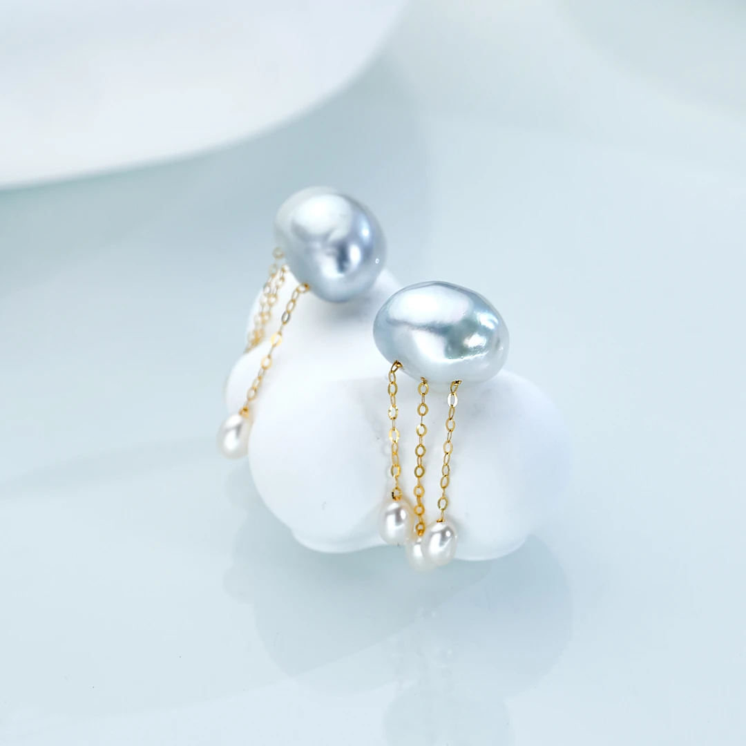 “云朵”澳白耳钉 18K金 10-11mm （多样性发货1）802H000DY