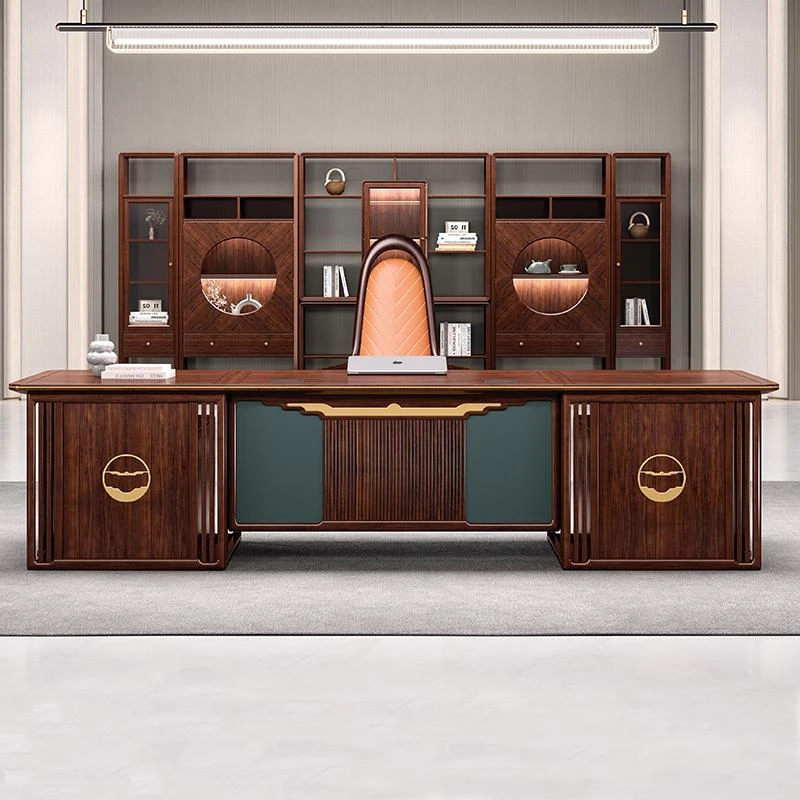 全实木老板办公桌椅组合高档新中式大班台总裁桌董事长办公室家具