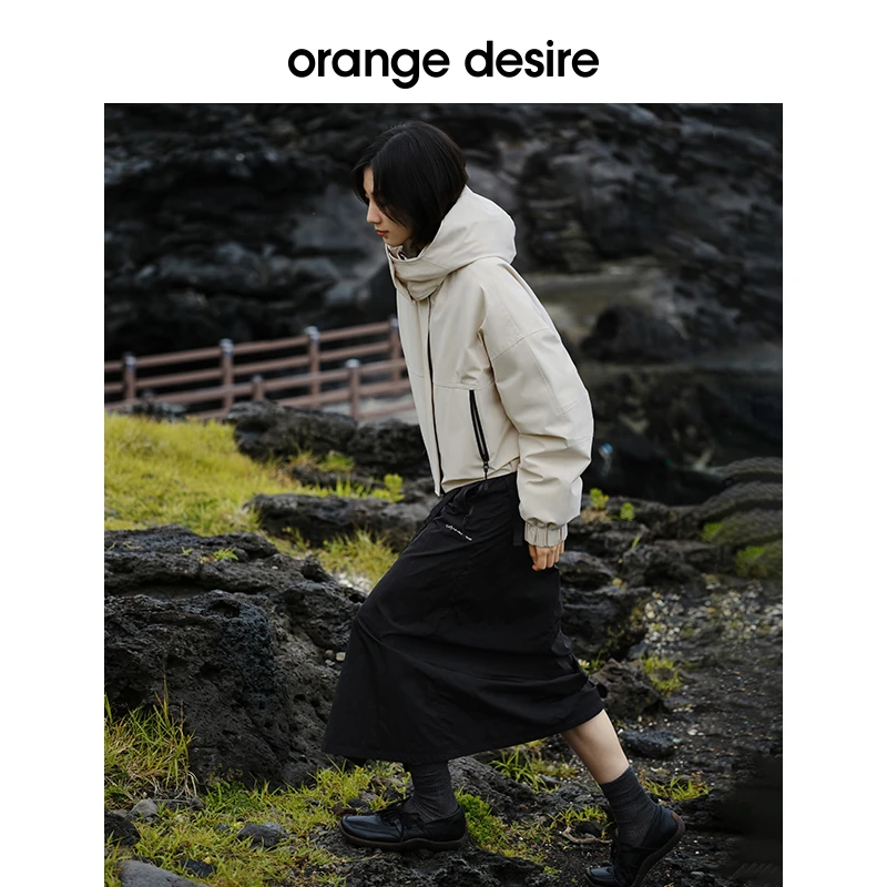 orange desire宽松短款工装羽绒服立领连帽落肩袖OD2DAWYH025