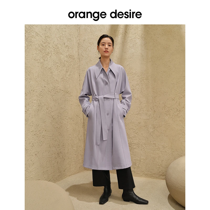 orange desire经典翻领风衣外套女宽松单排扣上衣OD2CAF2015
