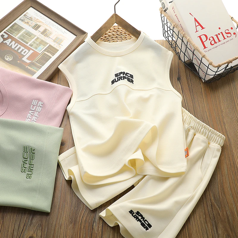 男童夏季无袖t恤背心套装2024新款儿童夏装帅气童装洋气男孩衣服