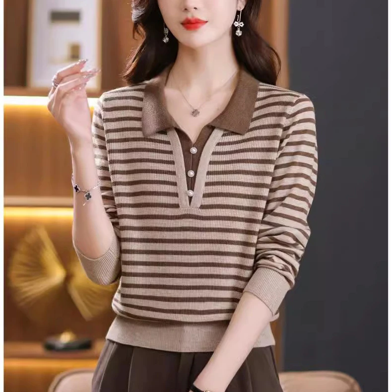 【珍珠扣-假两件】气质休闲显瘦百搭秋冬新款长袖针织衫上衣毛衣女